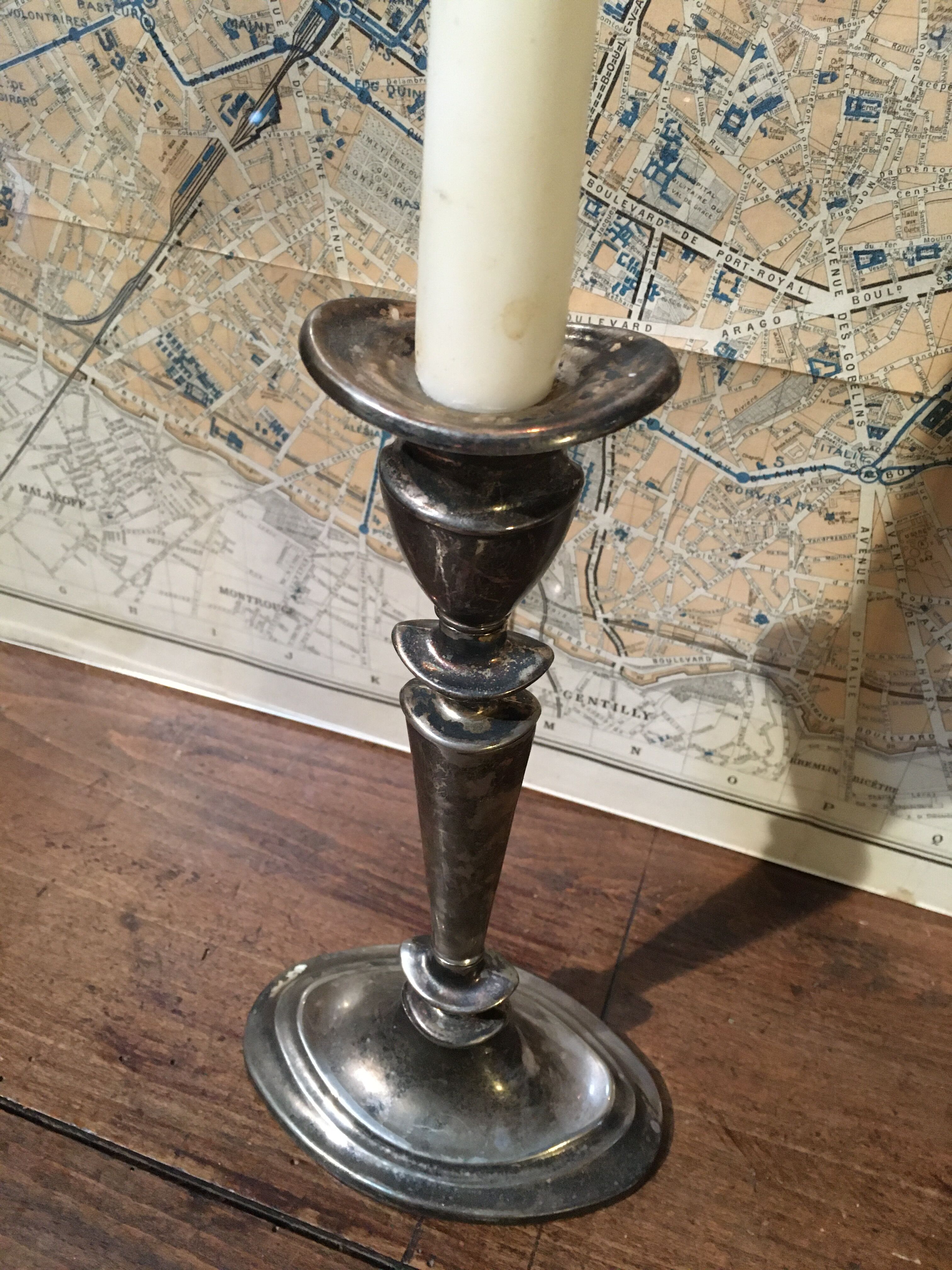Silver metal candle holder