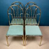 French vintage dining set in imitation bamboo brass with 4 chairs and table, 1970s, set of 5.