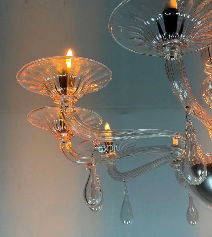 Venetian glass lustre in pink, in the style of Venini.