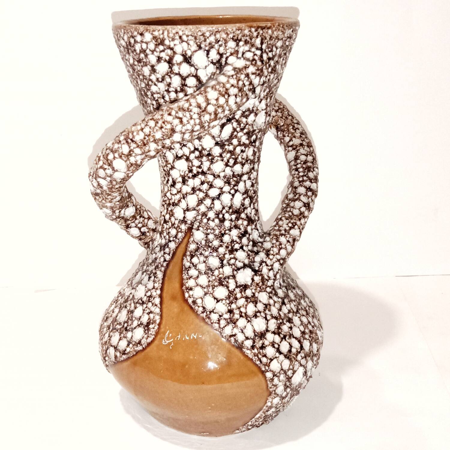 Vallauris Ceramics Fat Lava Spiral Vase Coral 28 cm Vintage