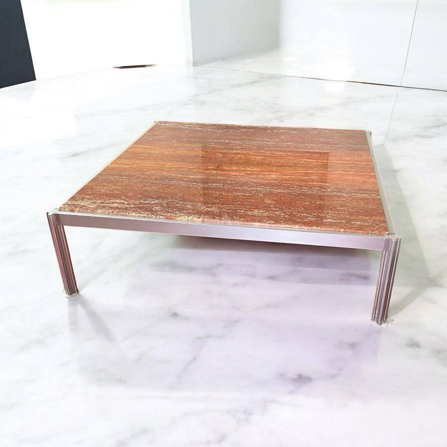 Georges Ciancimino - Very Important and Rare Square Travertine Coffee Table Ro