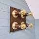 Space Age ceiling light/wall lamp in brass, Cosack Leuchten, 1970.