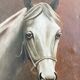 Peinture à l'huile vintage originale de cheval blanc, portrait équestre signé.