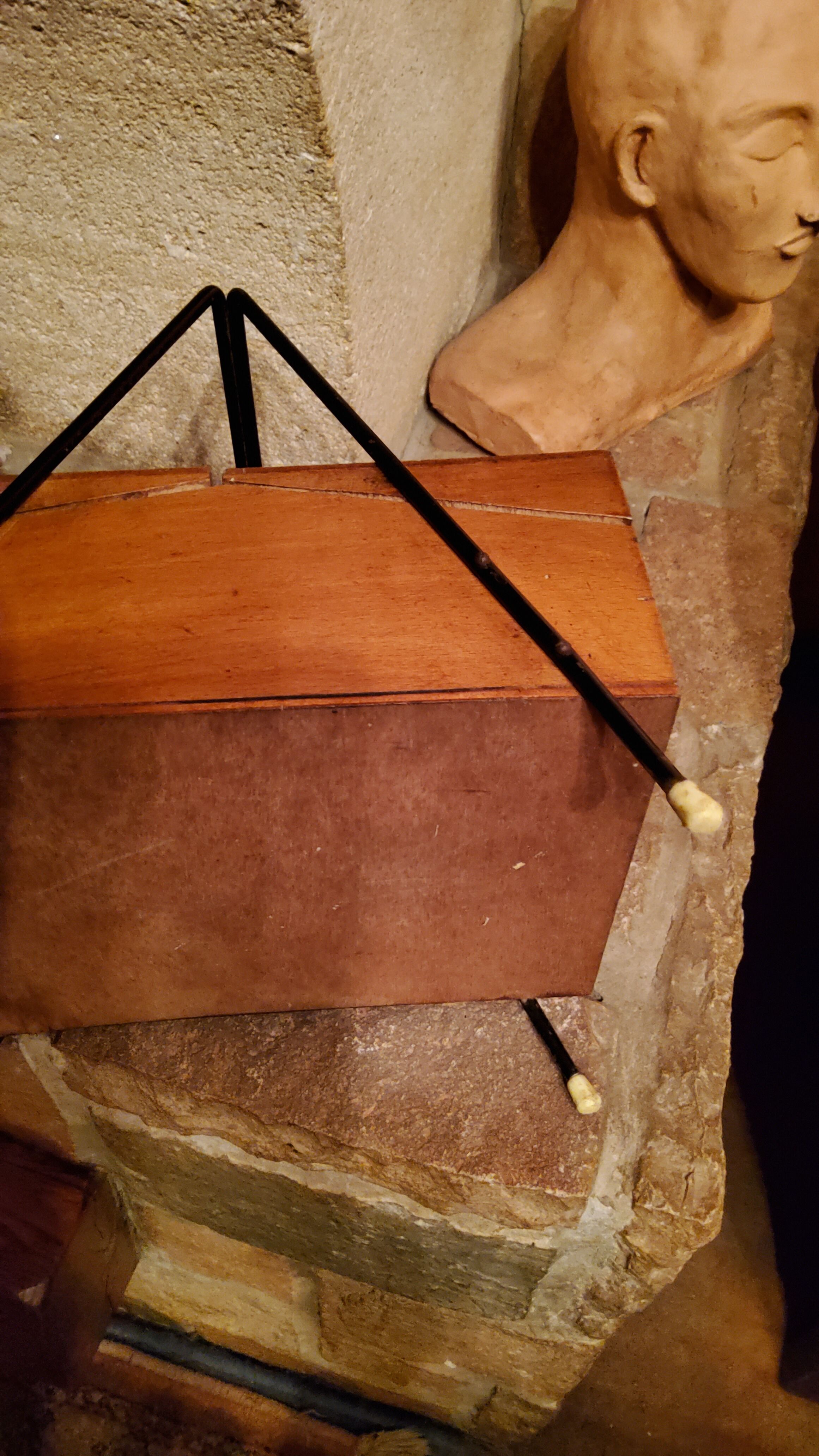 Sewing box from the 50s in wood and black metal