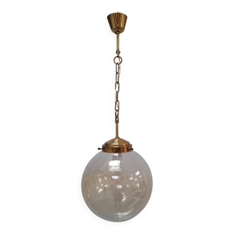 Midcentury Brass and Smoked Bubble Glass Pendant by Kamenický Šenov, 1960s