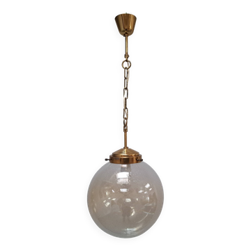 Midcentury Brass and Smoked Bubble Glass Pendant by Kamenický Šenov, 1960s