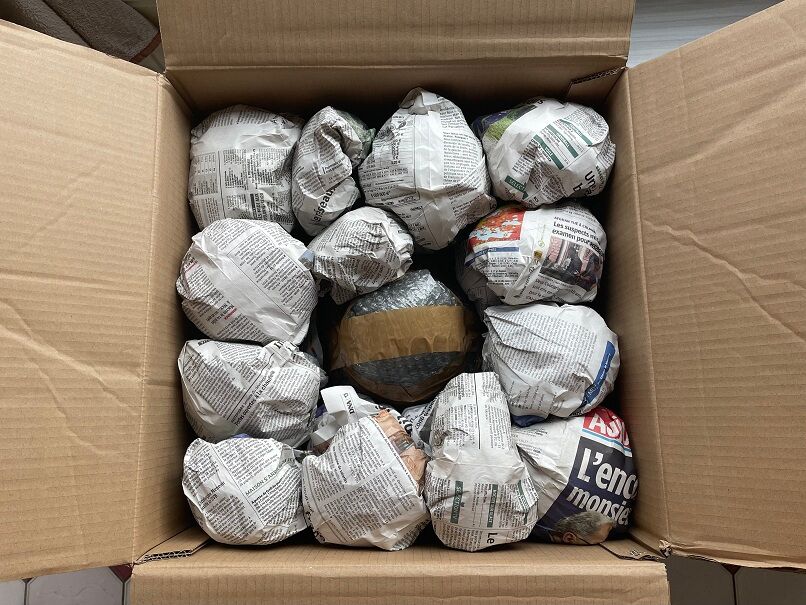 Camaieu table lamp - orange opaline and vintage fabric