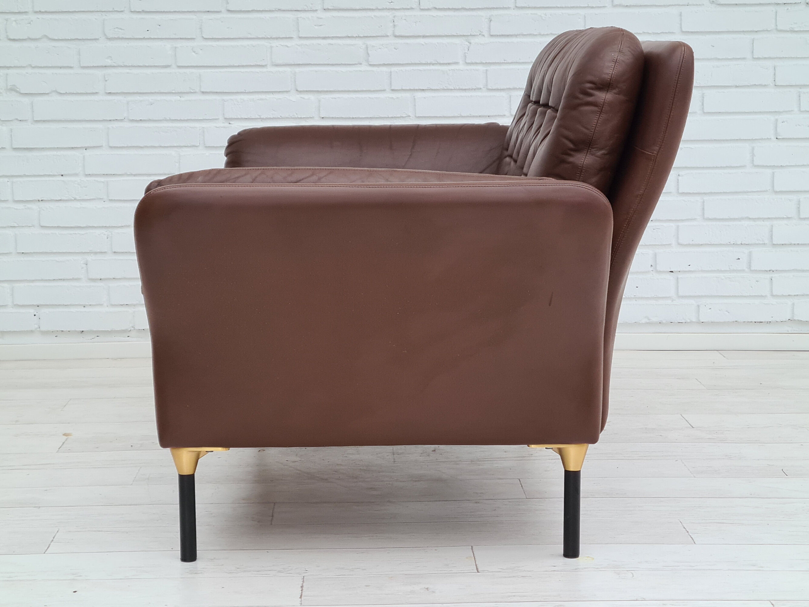 Danish 2-seater sofa, original brown leather, 70s