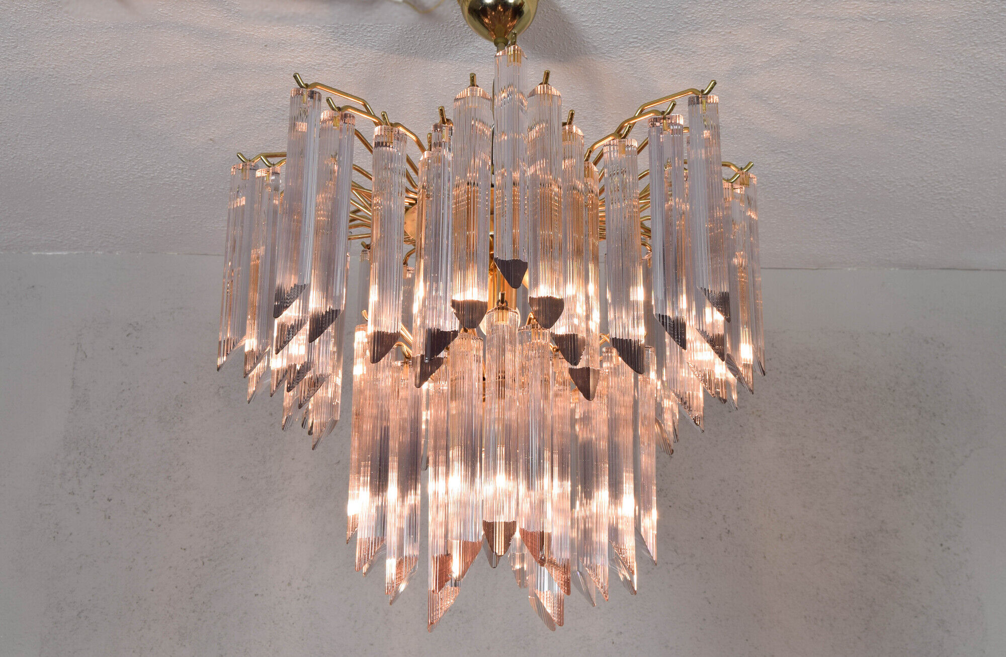 Mid century italian modern triedri murano glass venini chandelier
