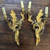 Set of 5 pairs of Louis XV style gilt bronze wall lights + bulbs