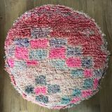 Colorful moroccan pouf berber pouf in round wool handmade bohemian pink