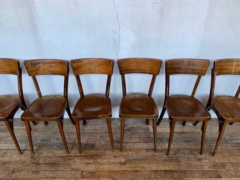8 old wooden bistro chairs