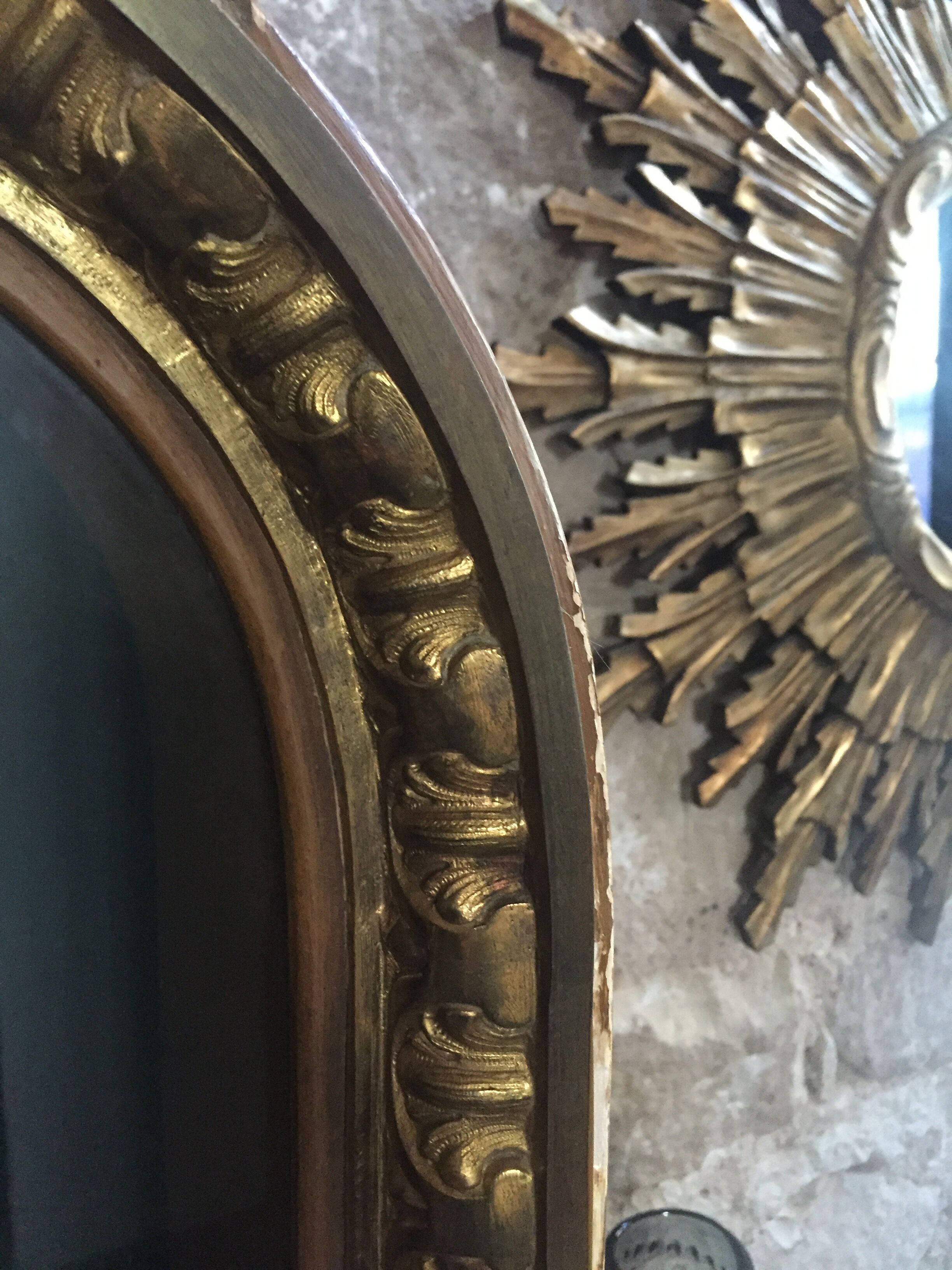 Old wood display and brass ornaments