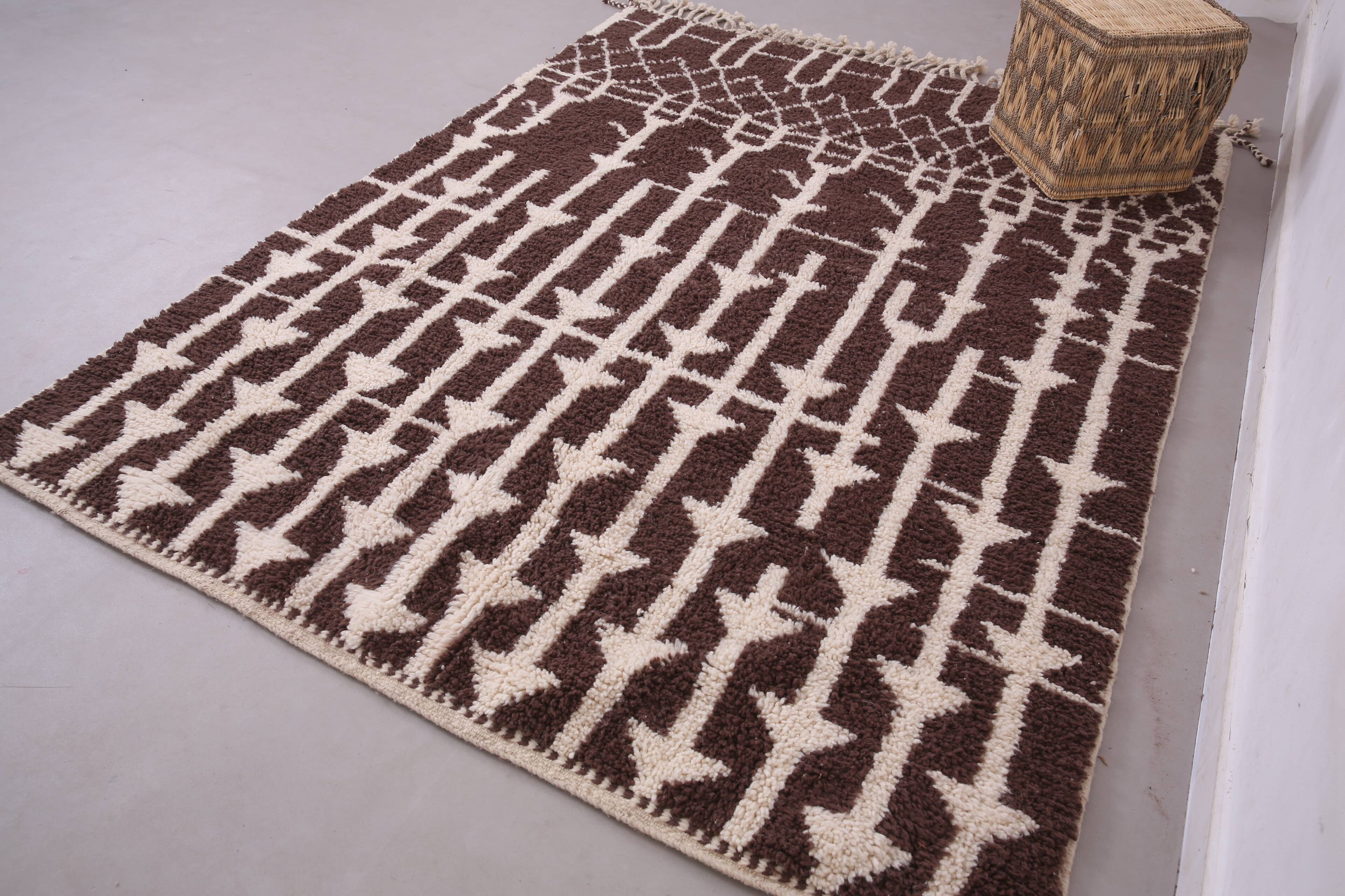 Brown Beni Ourain Rug 183 x 246 cm, Handmade Berber Wool Rug, Vintage Style