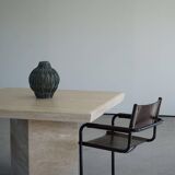 Vintage Scandinavian square dining table in white marble, 1980s.