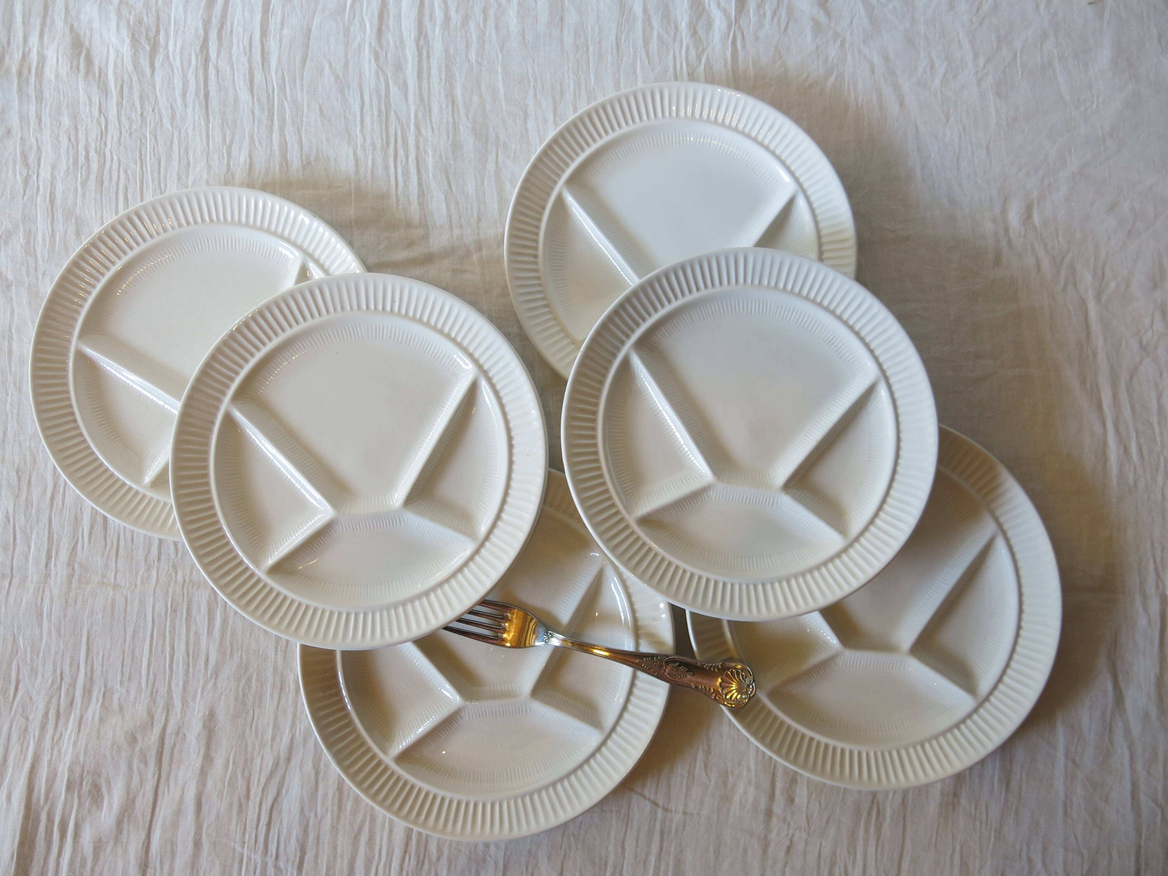 6 white Sarreguemines compartment plates