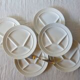 6 white Sarreguemines compartment plates