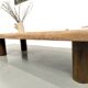 XXL oval coffee table in solid oak, cylindrical base, 1950s.