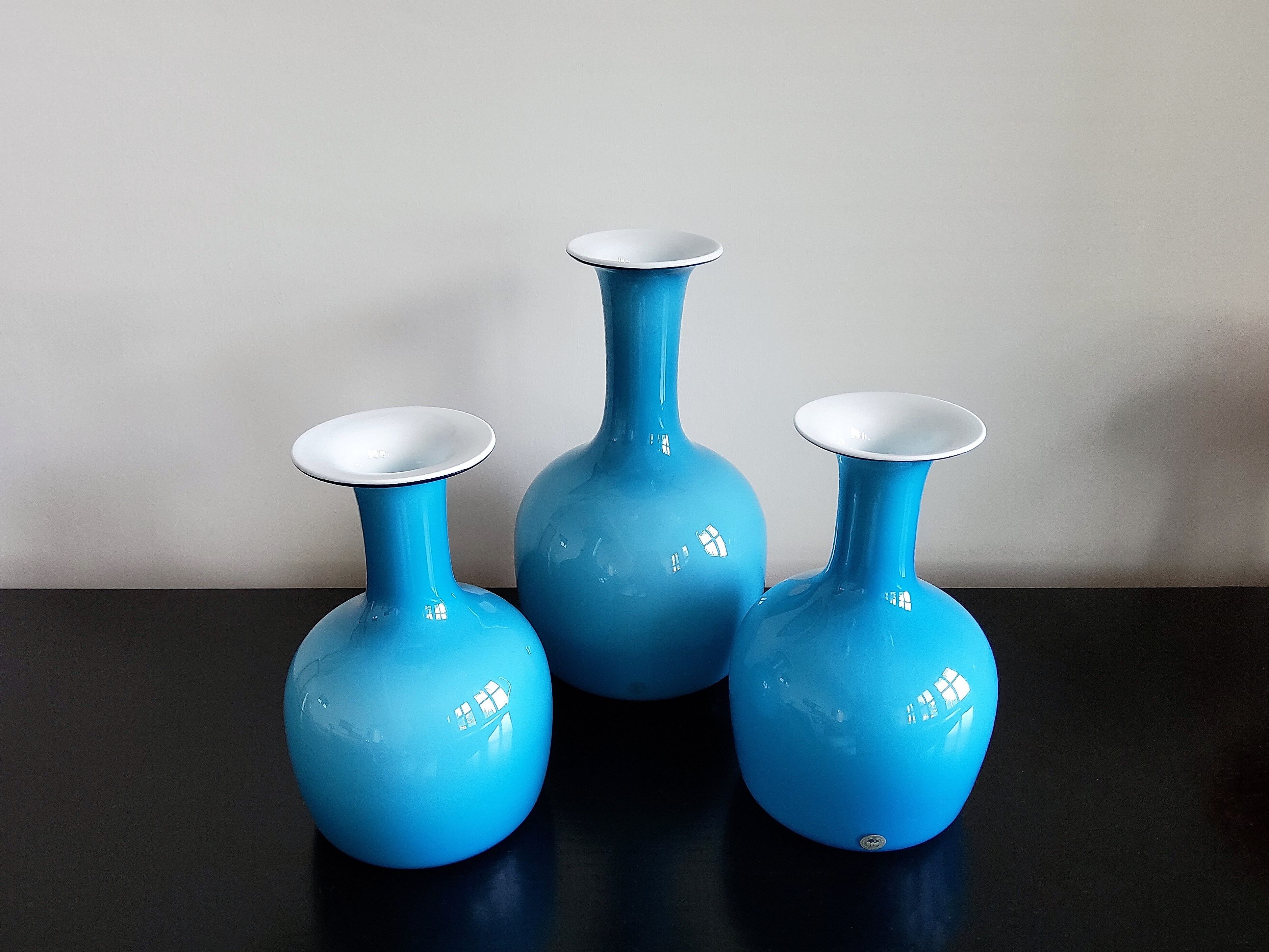 Set of 3 Opal Blue Glass 'Carnaby' Vases by Per Lütken for Holmegaard