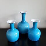 Set of 3 Opal Blue Glass 'Carnaby' Vases by Per Lütken for Holmegaard