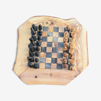 Rustic olive wood chessboard with drawers