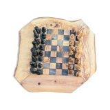 Échiquier rustique en bois d'olivier avec tiroirs