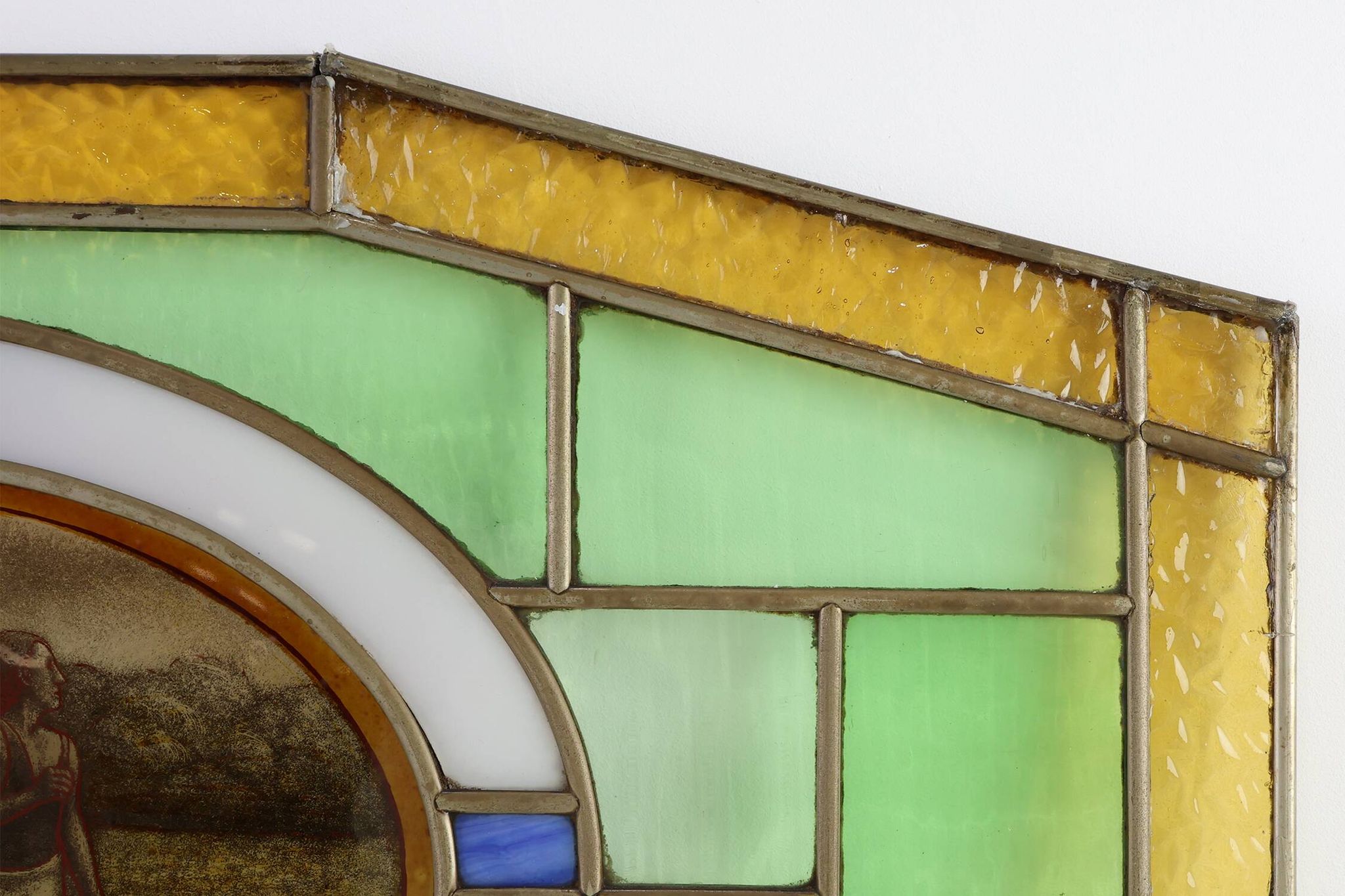 Art Deco Stained Glass Panel Depicting Runners in Motion, Belgium ca. 1910