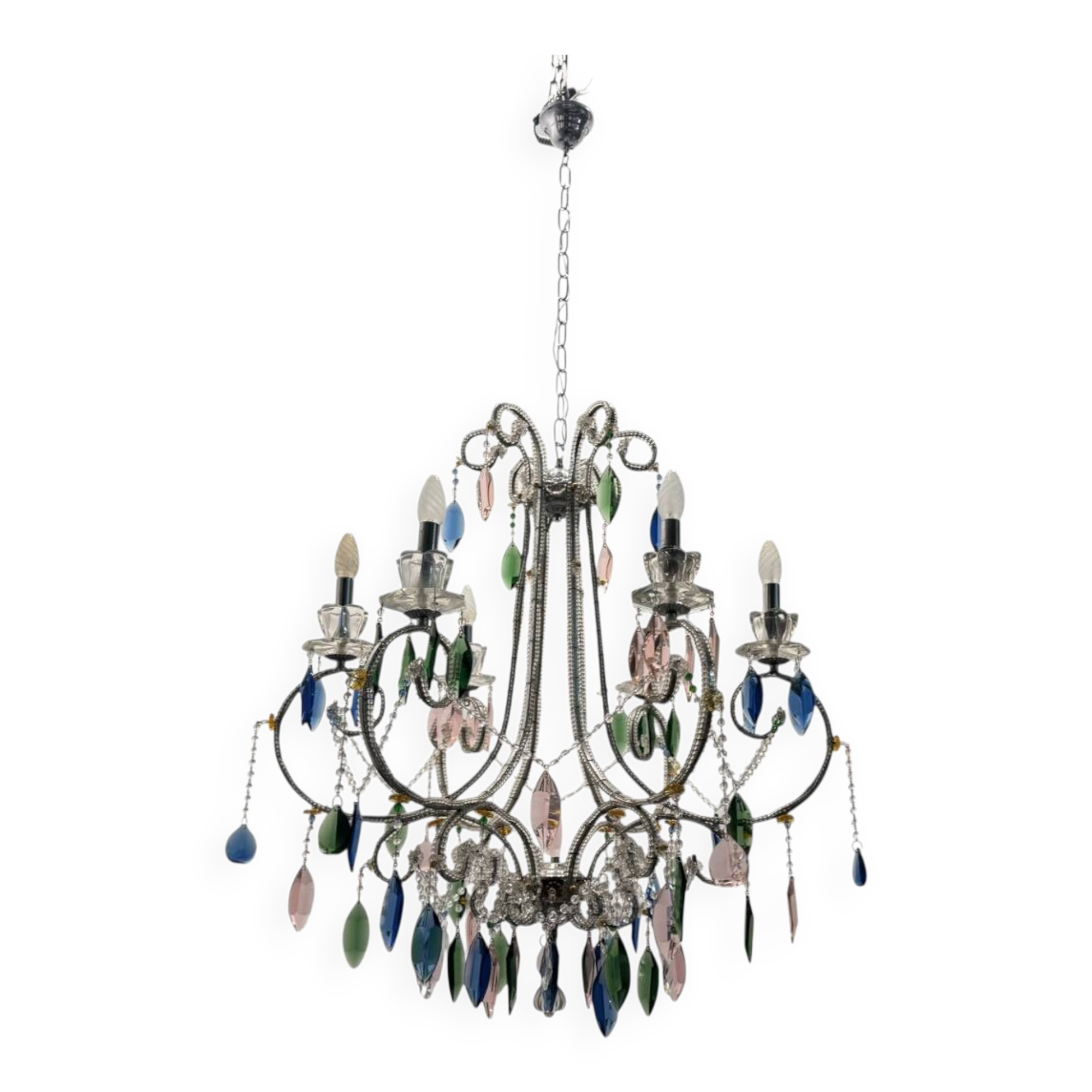 Multicolored Crystal Chandelier 1960’s 6 lights