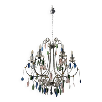 Multicolored Crystal Chandelier 1960’s 6 lights
