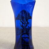 Art nouveau vase in blue blown glass from Sèvres