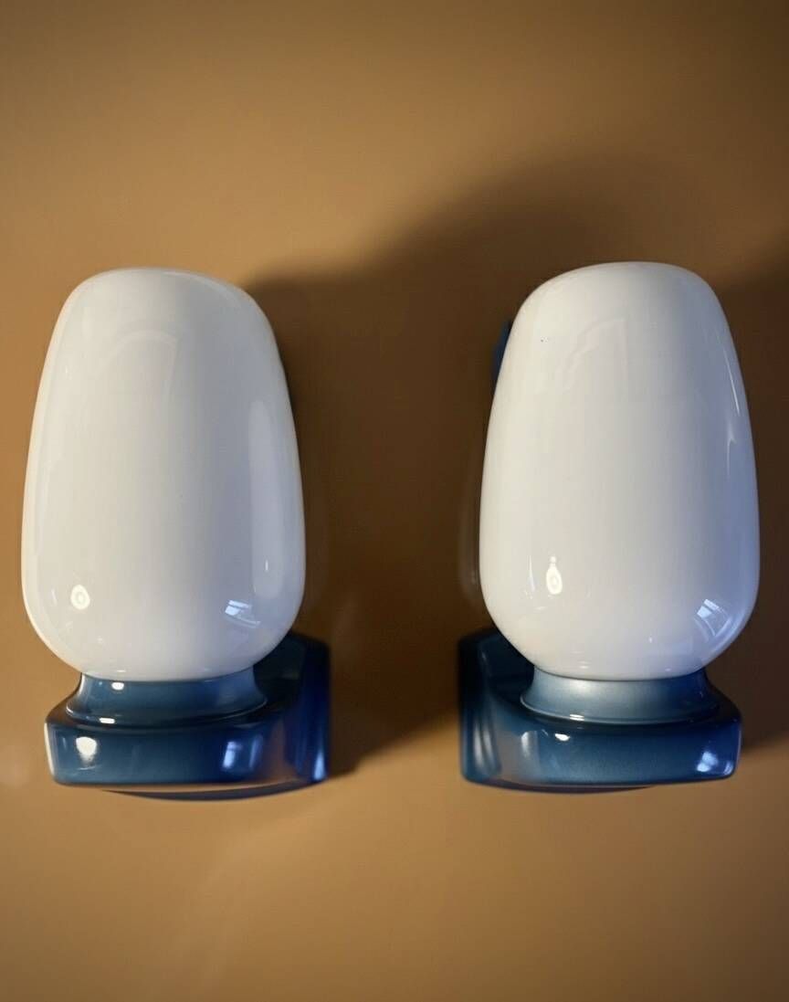 Pair of blue vintage Tovi wall lights Mid Century Modern/Space Age opal