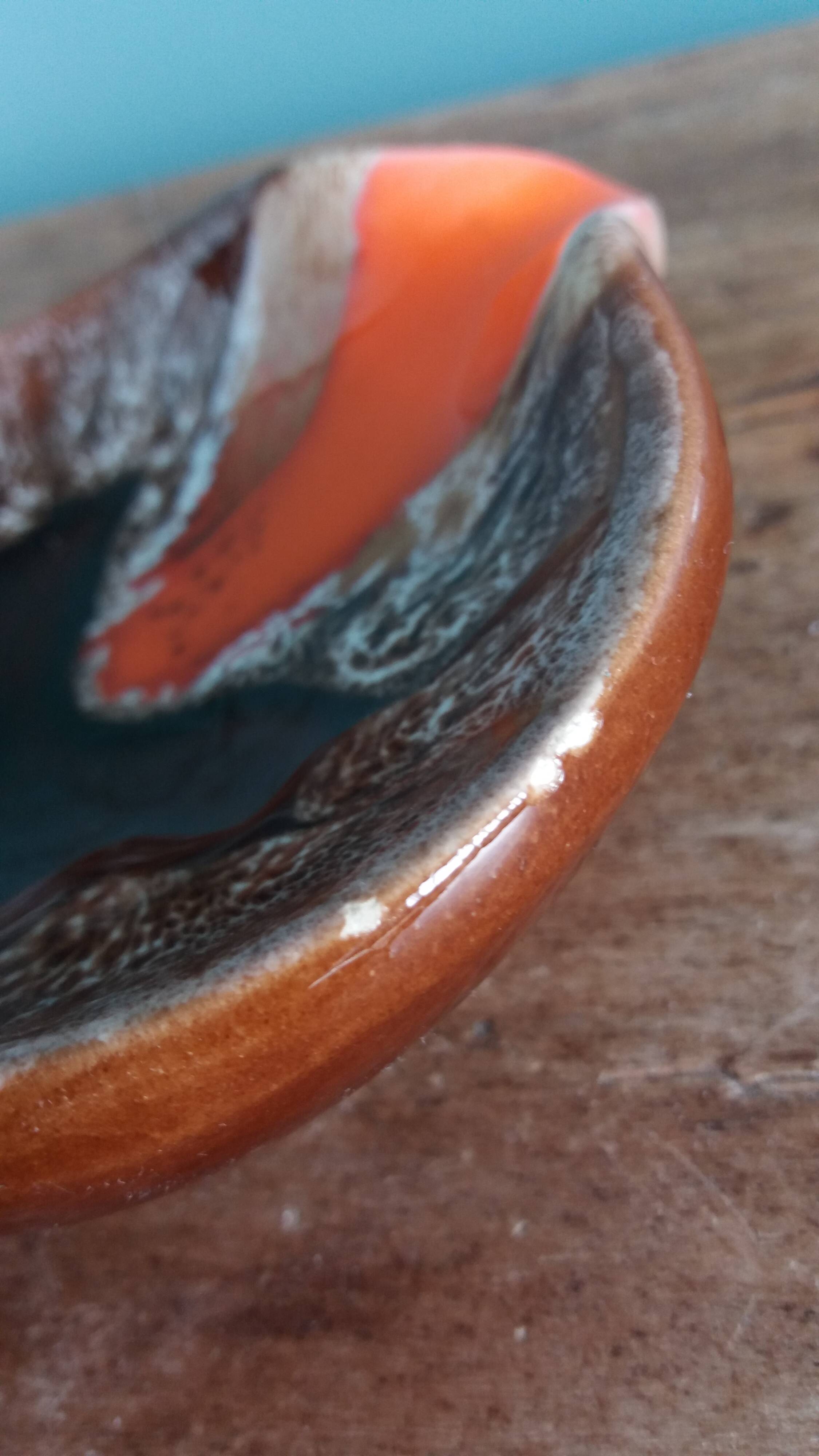 Flamed ceramic ashtray in Vallauris style from the 1970s.