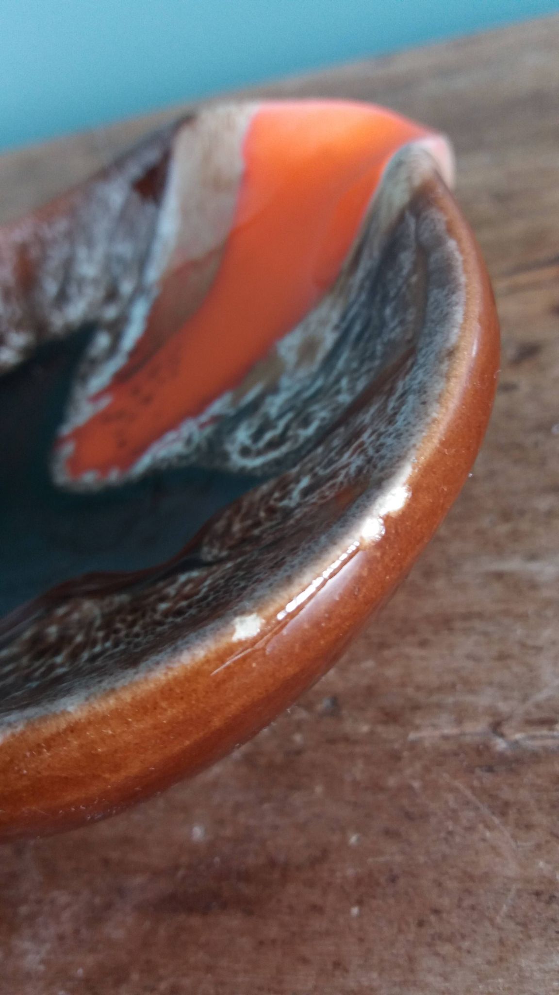 Flamed ceramic ashtray in Vallauris style from the 1970s.