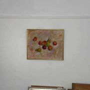 Original Swedish oil on canvas – “Frukt” by Bente Bjerregaard – dated 1989 – vintage & framed 59 × 70 cm
