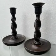 Pair of English oak Barley Twist candlesticks