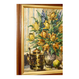 Swedish Mid-Century Oil On CanvasPainting" Floral Still Life " by  Lars DraabyeK --Vintage & Framed