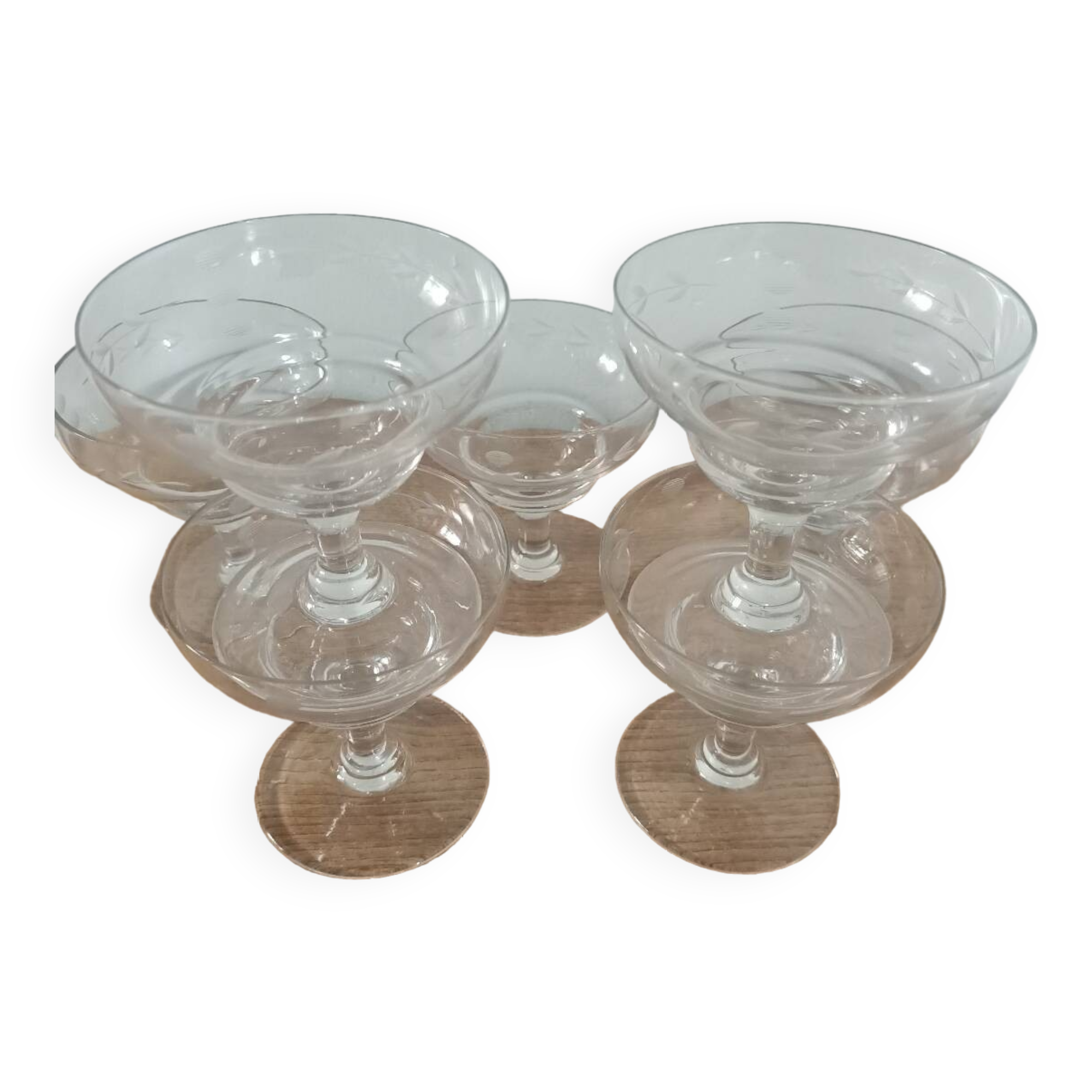 7 vintage cut champagne glasses