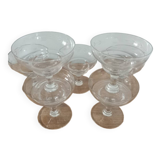 7 vintage cut champagne glasses