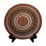 Decorative plate in engraved and painted terracotta signed verdo
