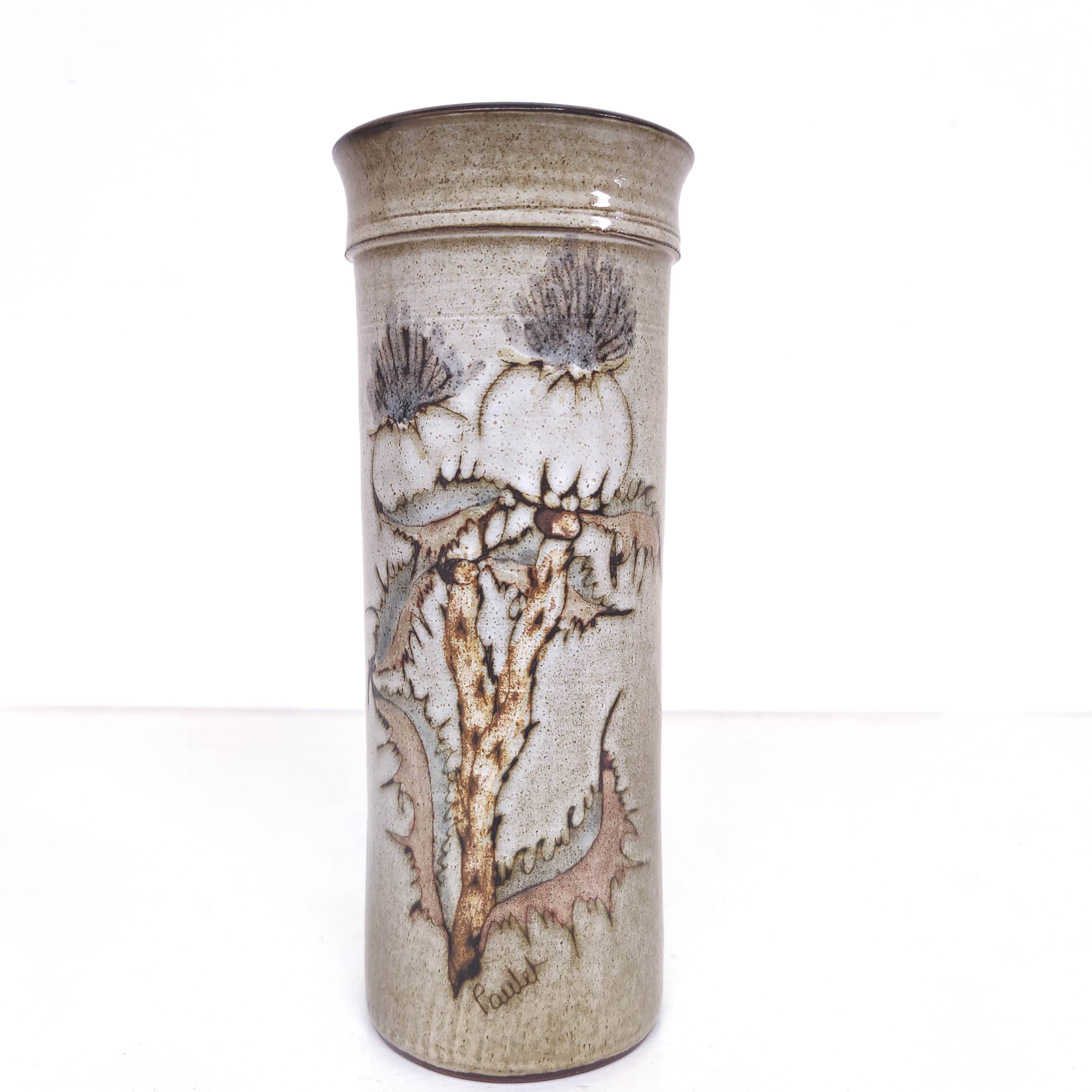 Ceramic vase decorated with thistle flowers signed Paulet