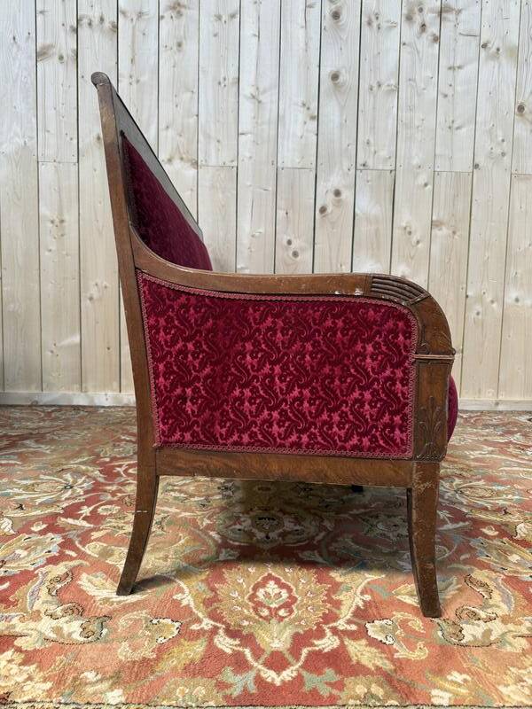 Canapé banquette époque Restaurarion velours rouge