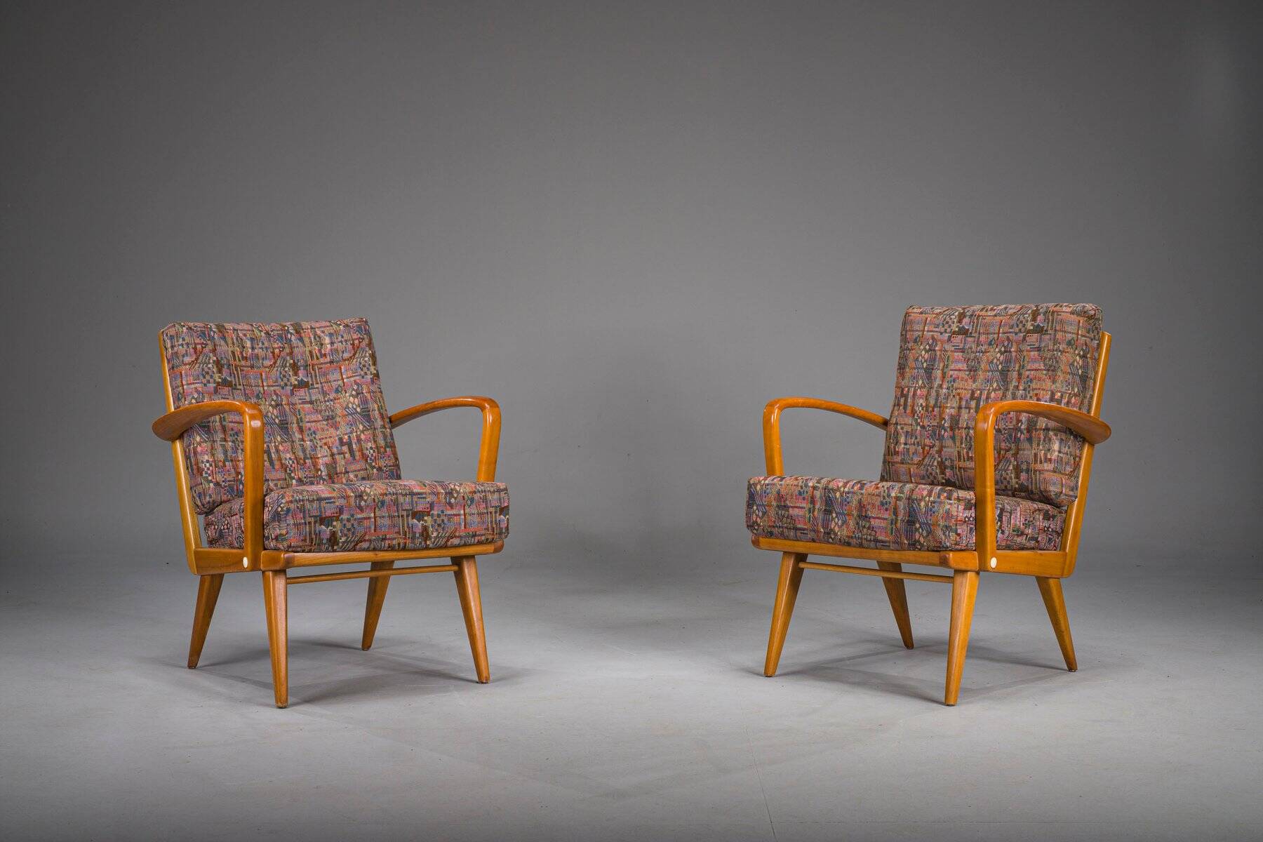 Fauteuils vintage en merisier et laine de Knoll Antimott, années 1950-1960, lot de 2