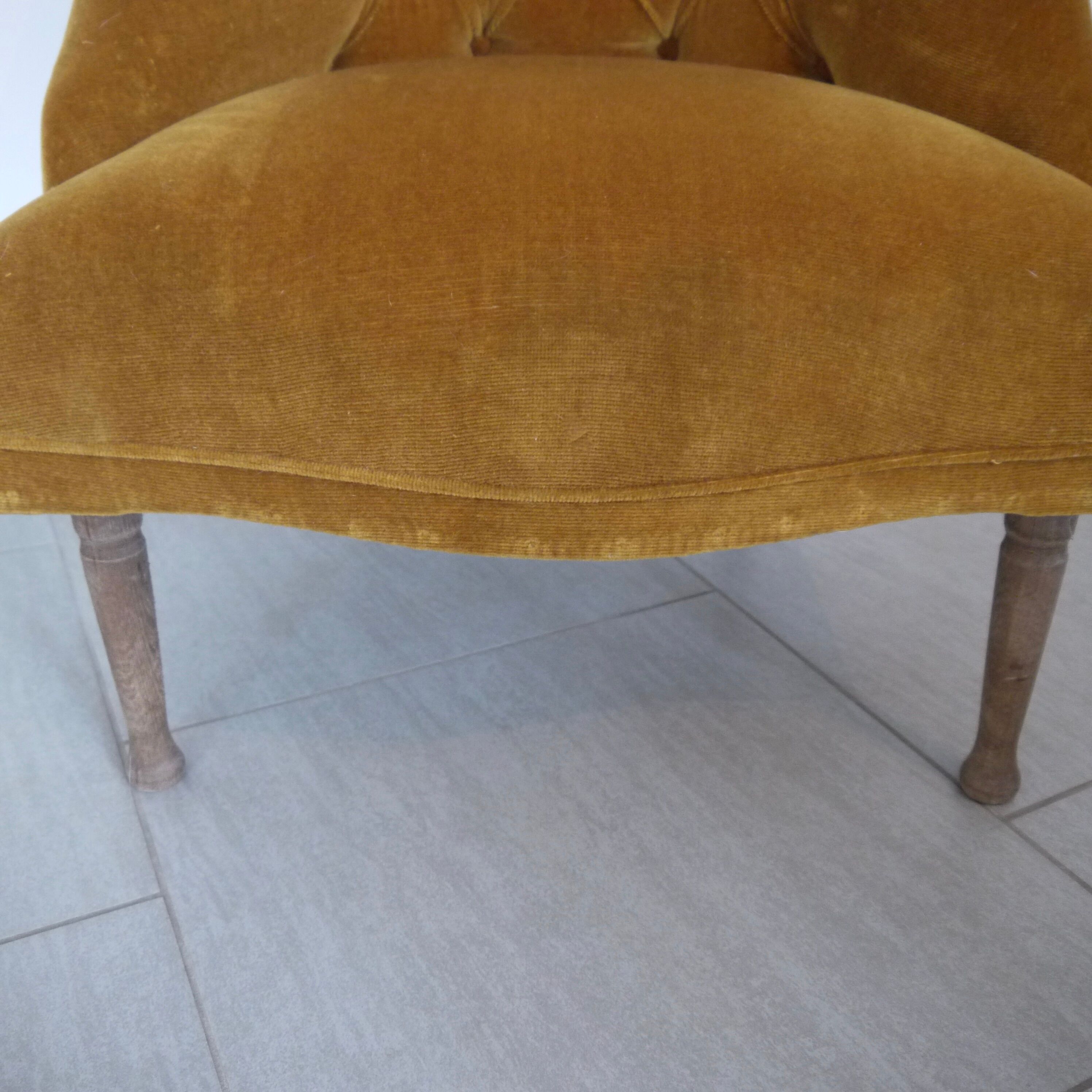 Yellow velvet padded toad armchair