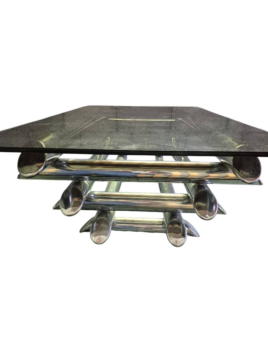 Willy Rizzo table 1970 chrome metal and glass
