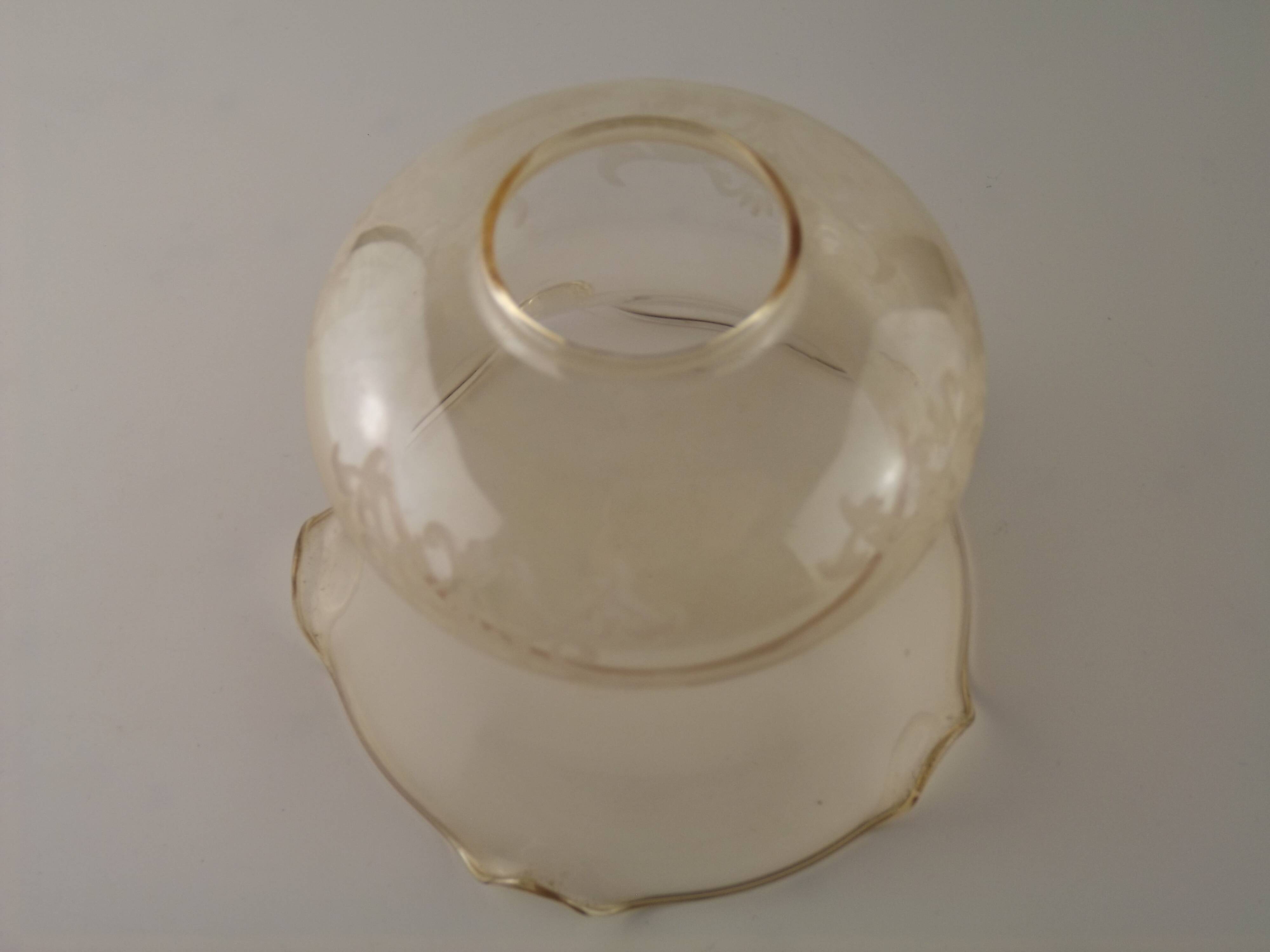 Set of 3 Vintage Glass Bell Shades In Smoked Amber Glass Scroll Motif  5596