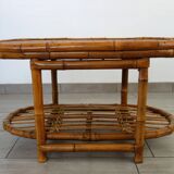 Vintage bamboo and woven wicker coffee table