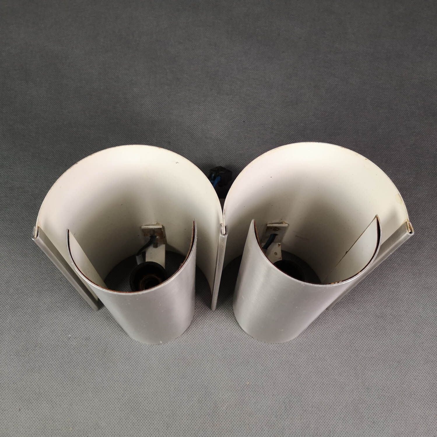 Rare 70's double wall lamp in brushed steel. Space age - French design