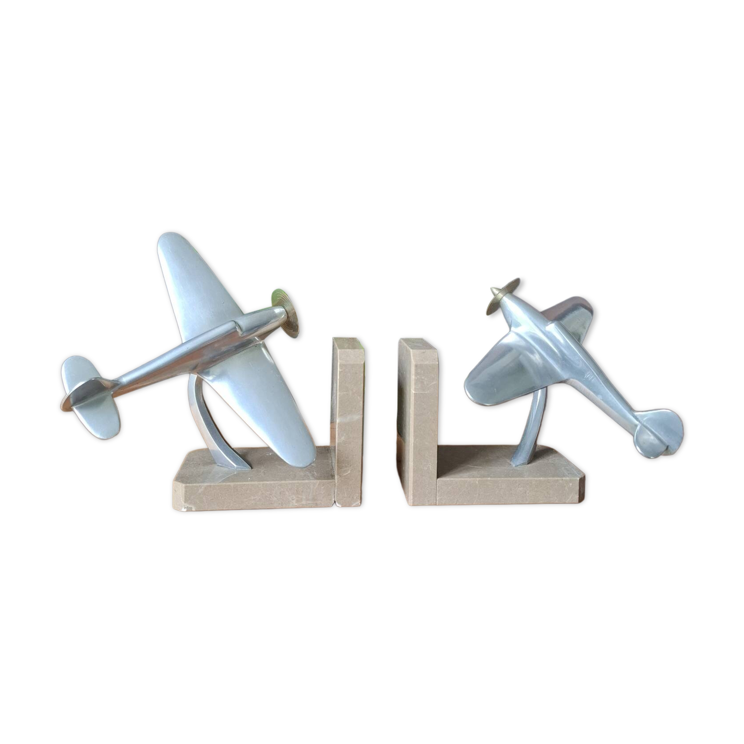 Art Deco aluminum airplane bookends