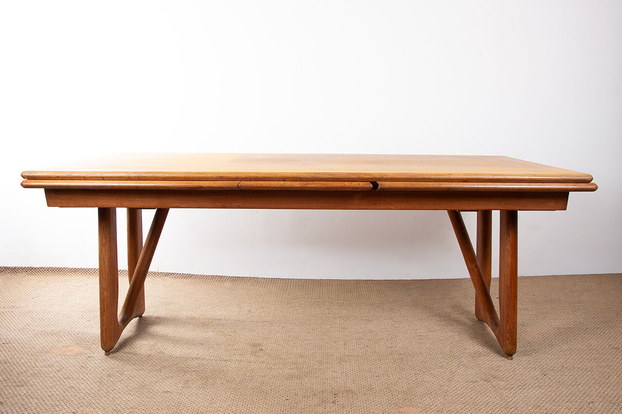 Large extendable dining table, 320 cm, in oak, Guillerme and Chambron.