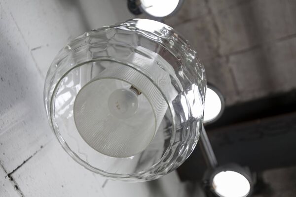 Lustre 1930 double Opaline verre soufflé laiton et cuivre